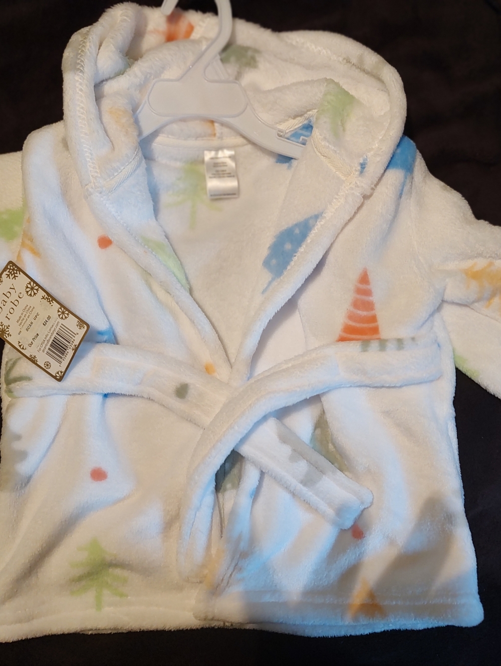 Zak & Zoey Hooded Fleece Coat Baby Tree Print Tie Belt White Blue Green Orange